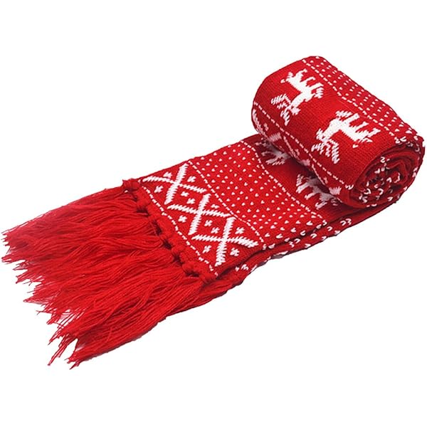Monique Men Women Christmas Reindeer Snowflake Dotted Knit Scarf