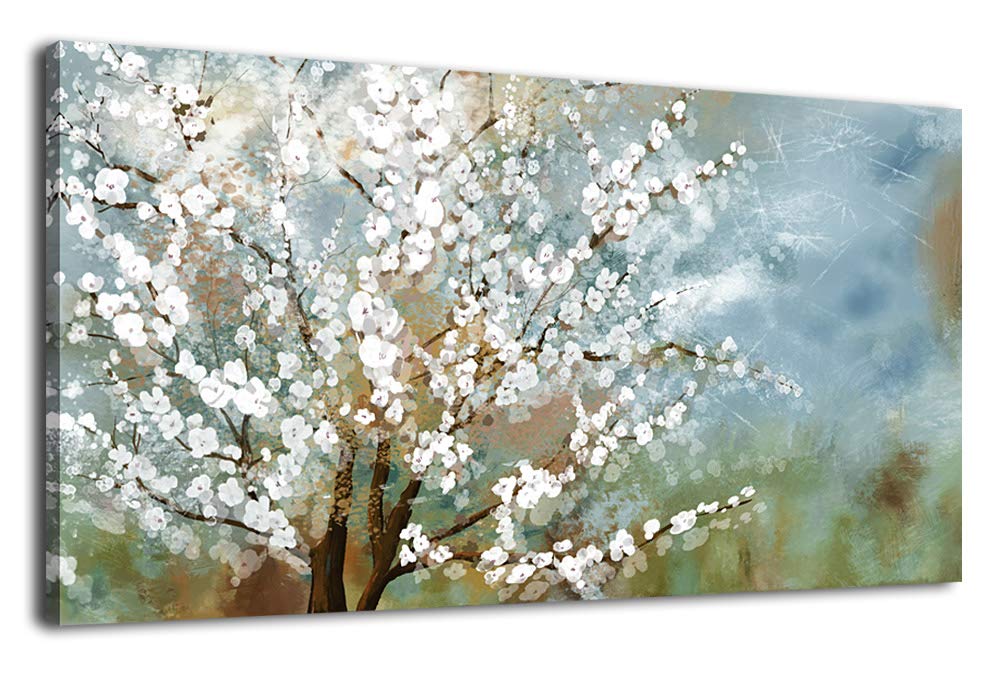 Photo 1 of Abstract Flowers Canvas Wall Art for Bedroom Wall Decor White Blossom Wall Picture Contemporary Wall Canvas Modern Canvas Print Living Room Office Home Decoration Framed Ready to Hang 24" x 48"