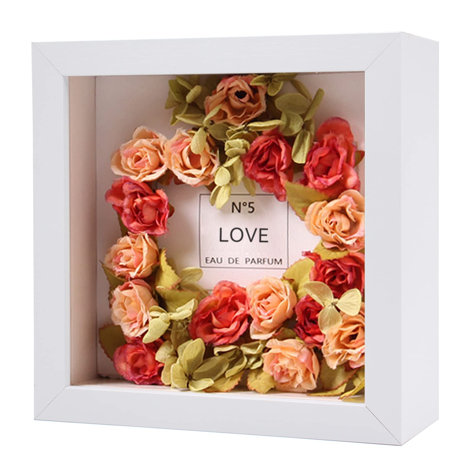 7x7" Shadow Box Frame in White, Interior 2.3" Deep Shadow Box Display Case, Wood Memory Box for Display Bouquet Crafts Wedding Love Trinket Memorabilia Photos Awards for Wall & Tabletop