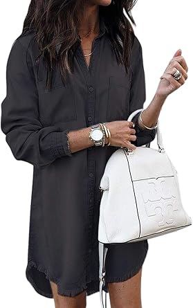 long sleeve black denim dress