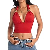 EHSUYAB 2000s Women Sexy Halter Crop Top, Deep V Backless Open Back Tank Tops, Concert Festival Club Outfits Summer Going Out