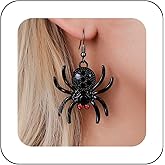 Andelaisi Punk Black Spider Earrings Horror Spider Drop Earrings Vintage Spider Exaggerated Earrings Gothic Spider Dangle Hook Earrings Jewelry for Women