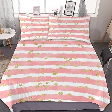 Amazon ピンク 10代の少女 ストライプ 可愛い ロマンチックな あたたかい 赤面掛け布団カバー 枕カバー 寝具カバー3点セット白 シングル ホテル シングル 高級 ホテル仕様 無地 218 177cm 寝具カバーセット オンライン通販