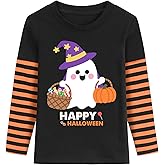 Toddler Boys Halloween T-Shirts Kids Glow in The Dark Skeleton Stripe Long Sleeve Pumpkin Tees Tops Age 2-7 Years
