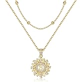 MEIITRUE Valentine's Day Gifts for Her - Sunflower Initial Necklace for Women Trendy,14k Gold Plated Dainty Layered Letter Pendant Necklaces and Bead Chain Zirconia Round Flower Alphabets Jewelry Gift