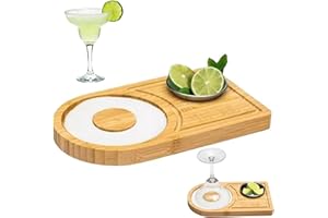 Salt Rimmer, Bamboo Wood Salt and Sugar Rimmer for Cocktails, 9.5x5.5 Inch Cocktail with Seasoning Tray, Glass for Wide Glass