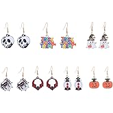 Aksod Cute Pumpkin Dripping Oil Drop Dangle Earrings Enamel Ghost Asymmetrical Earrings Studs Fun Halloween Cosplay Costume Party Earrings Jewelry for Women