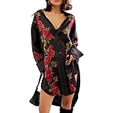 Loafawes Women's Button Down Floral Print Shirt Dress Fall Fashion Long Sleeve Oversized Lightweight Blouses Tops