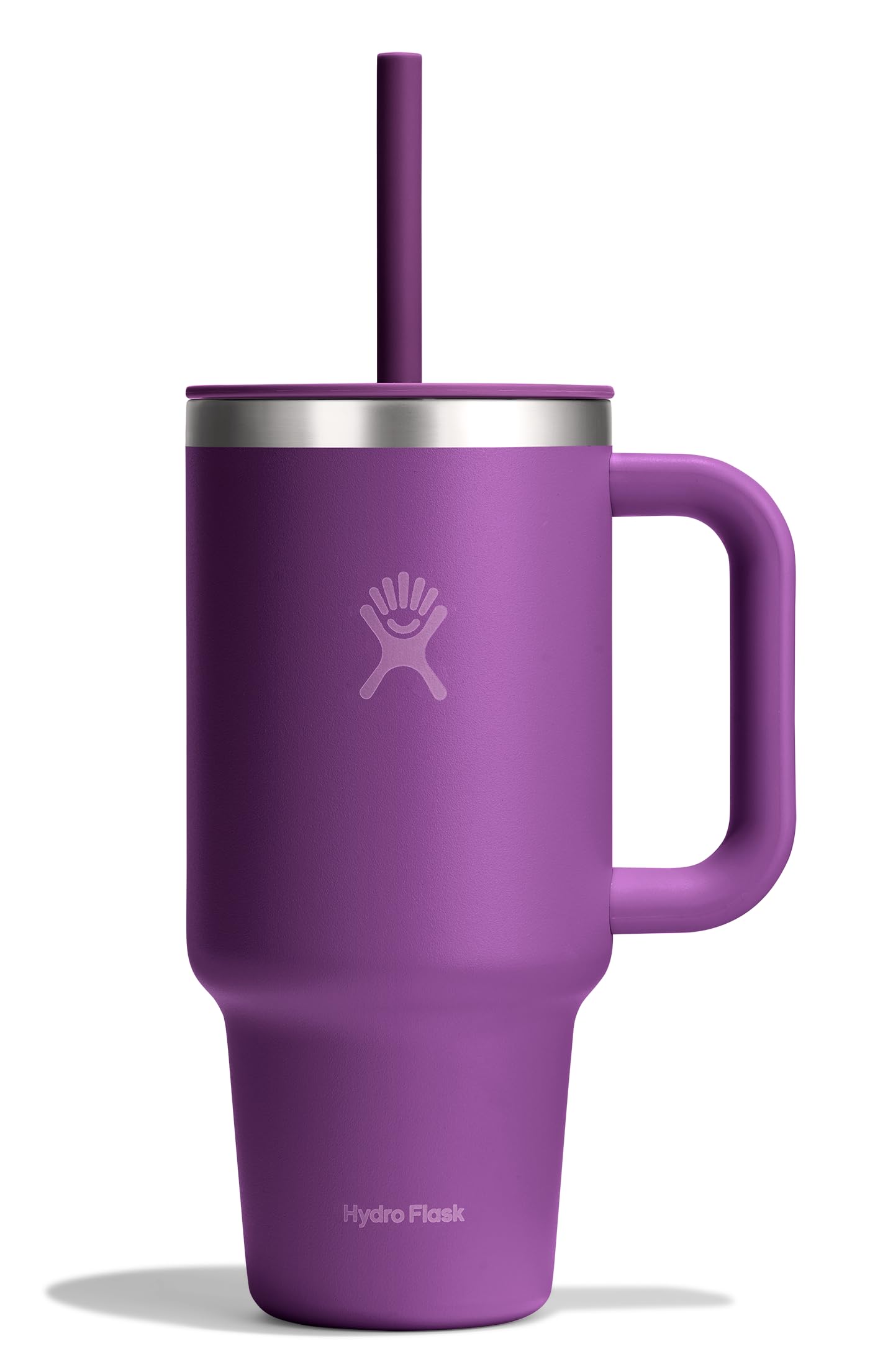 Hydro Flask Travel Tumbler with Handle, Lid and Straw - Insulated Stainless Steel in 32 Oz Beachplum Purple Image