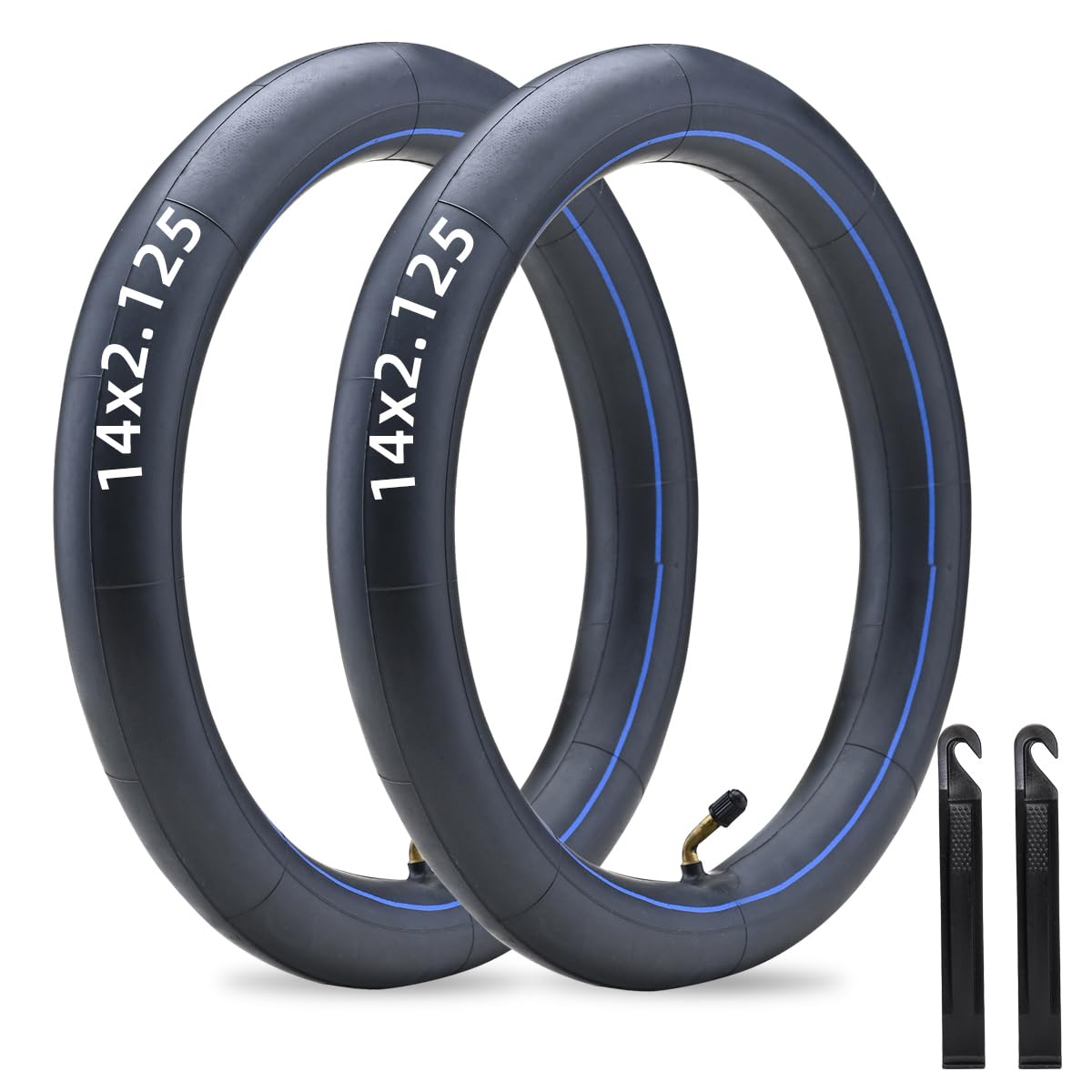Photo 1 of (2-Pack) Fastvert 14x2.125 Heavy-Duty Inner Tubes with CR202 Bent Valve Stem for Electric Scooters and E-Bikes. Includes 2 Tire Levers for Easy Installation