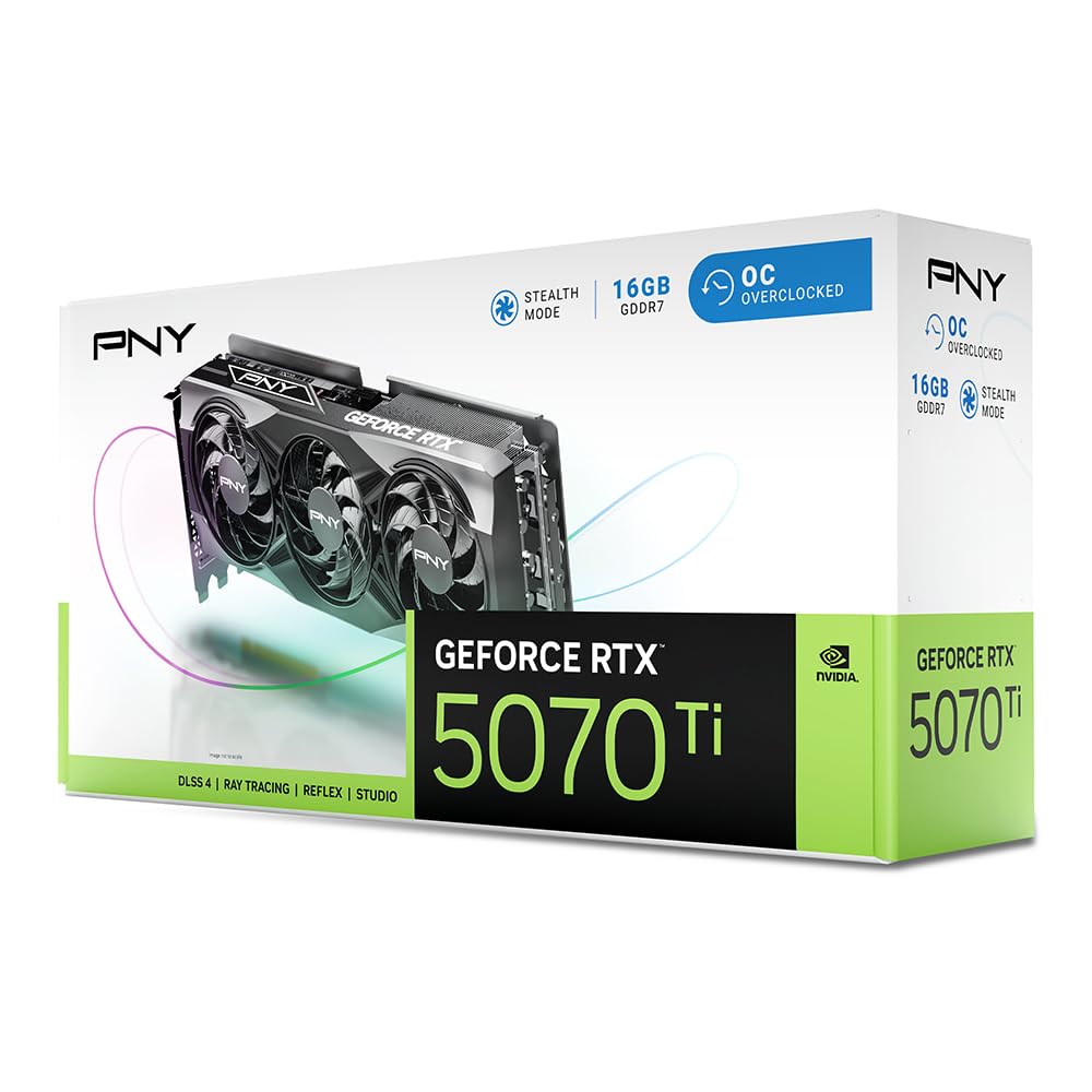 PNY NVIDIA GeForce RTX 5070 Ti 16GB Overclocked Triple Fan Graphics Card (DLSS 4, PCIe® 5.0, HDMI®/DP 2.1, 2.9-Slot)