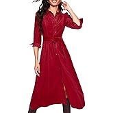 YEXPINE Women's Corduroy Maxi Dress Long Sleeve Cord Button Down Fall Shirt Long Dress with Belt