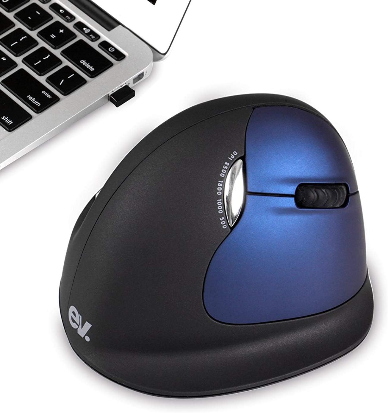 ev. Wireless Ergo Vertical Mouse, Rechargeable Laser Ergo Gaming Mice with 2500 DPI Adjustable for Laptops and PC, 7 Colors Breathing Light, 6 Buttons, Small Version, Right Hand