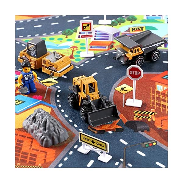 Construction Toys Engineering Vehicle Toy with Construction Site Mat Tower Crane, Excavators Truck, Digger Toy…