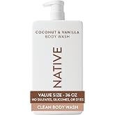 Native Clean Body Wash for Women &amp; Men, Coconut &amp; Vanilla Scent, 36 fl oz | Gentle &amp; pH Balanced for Sensitive Skin | 24HR Freshness | Free of Sulfates, Parabens, Phthalates | Vegan &amp; Cruelty-Free