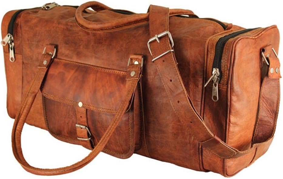 FairKraft 20" Vintage Style Leather Brown Duffel Gym Sports Luggage Travel Bag Handmade Weekend Overnight Flight Holdall Bag
