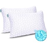 2-Pack Cooling Bed Pillows for Sleeping Adjustable Gel Shredded Memory Foam Pillows Queen Size Set of 2 - Luxury Bamboo Pillo