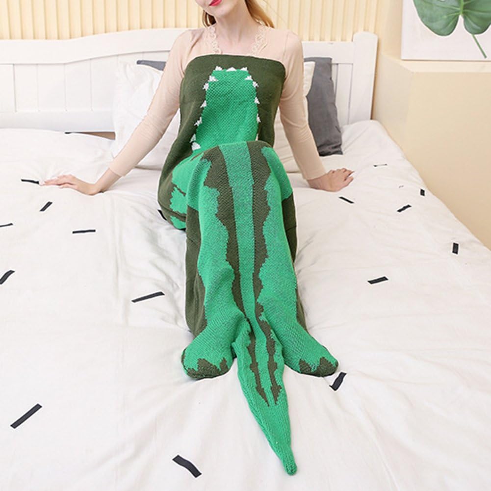 Mermaid Crocodile Blanket Fleece Sleeping Bag Soft and Warm Knitted with Feet Tails, All Seasons Sleeping Blankets for Kids and Adults (S)