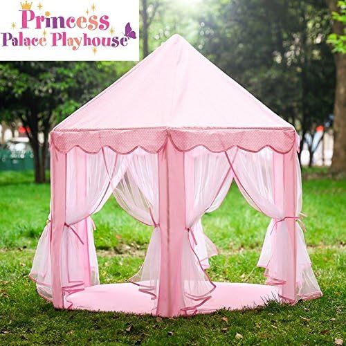 Princess Palace Playhouse Play Castle Huge Play Tent Kids Castle Fort for Children Girls with Storage Bag for Both Indoor and Outdoor Use (Star Lights Optional), Pink