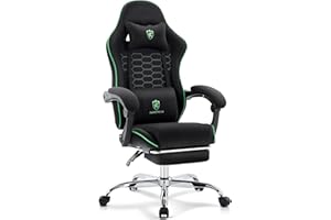 Morkprism Gaming Chair Breathable Fabric,Computer Office Chair with Footrest,Massage Lumbar Support and Gel Pad,Ergonomic Reclining Adjustable Gamer Chair with Headrest and Spring Cushion Black Green