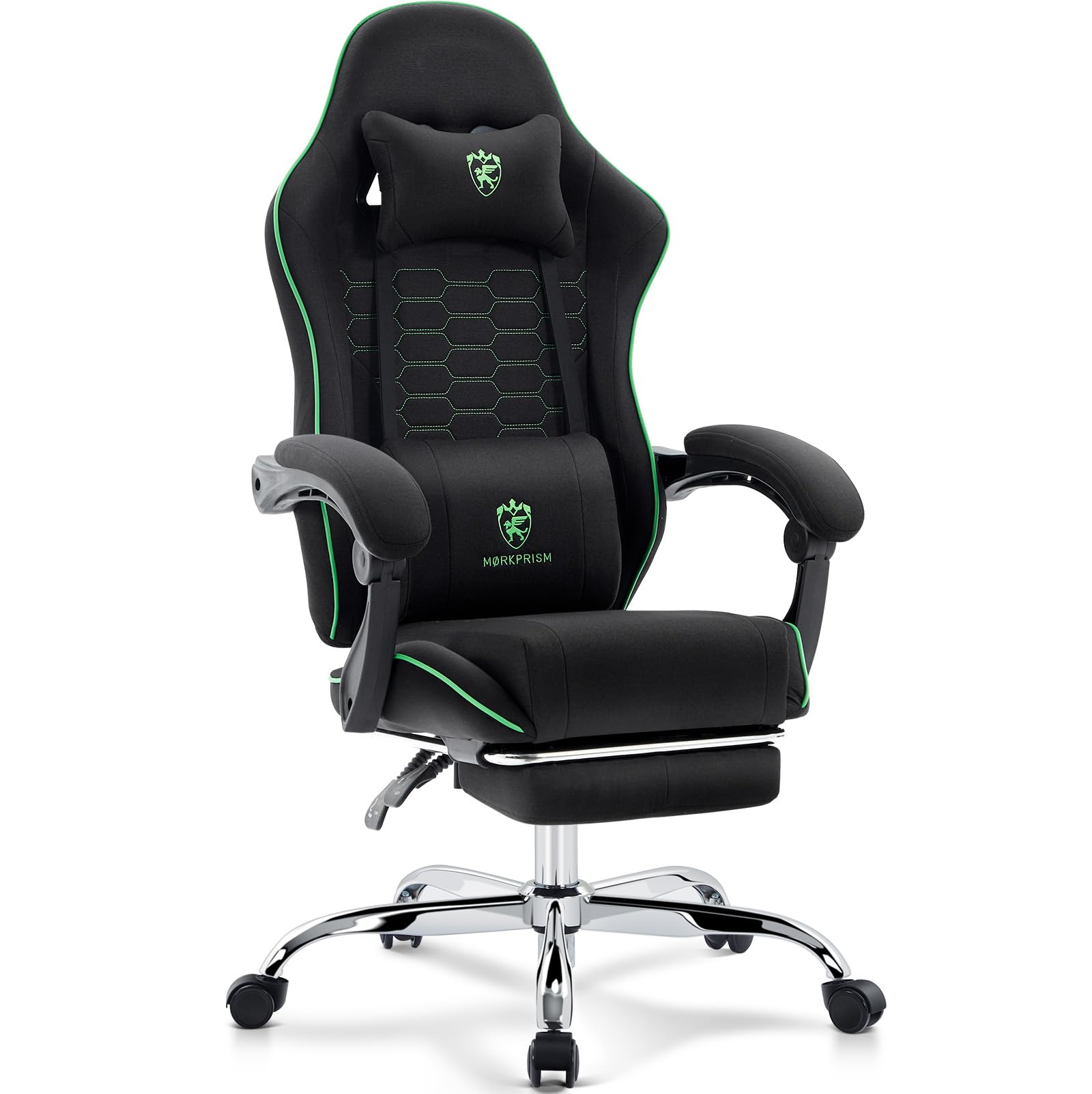 Photo 1 of **MISSING ASSEMBLY HARDWARE & ASSEMBLY PIECES*** Gaming Chair Breathable Fabric,Computer Office Chair with Footrest,Massage Lumbar Support and Gel Pad,Ergonomic Reclining Adjustable Gamer Chair with Headrest and Spring Cushion Black Green