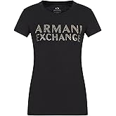 Armani Exchange Womens Textured Shine Logo Slim Fit T-Shirt