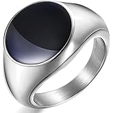 Adreamz Signet Stainless Steel Band Ring 18K Gold Signet Rings for Men Women Circle Black inlay Silver Gold Wedding Bands (Gold+Black)