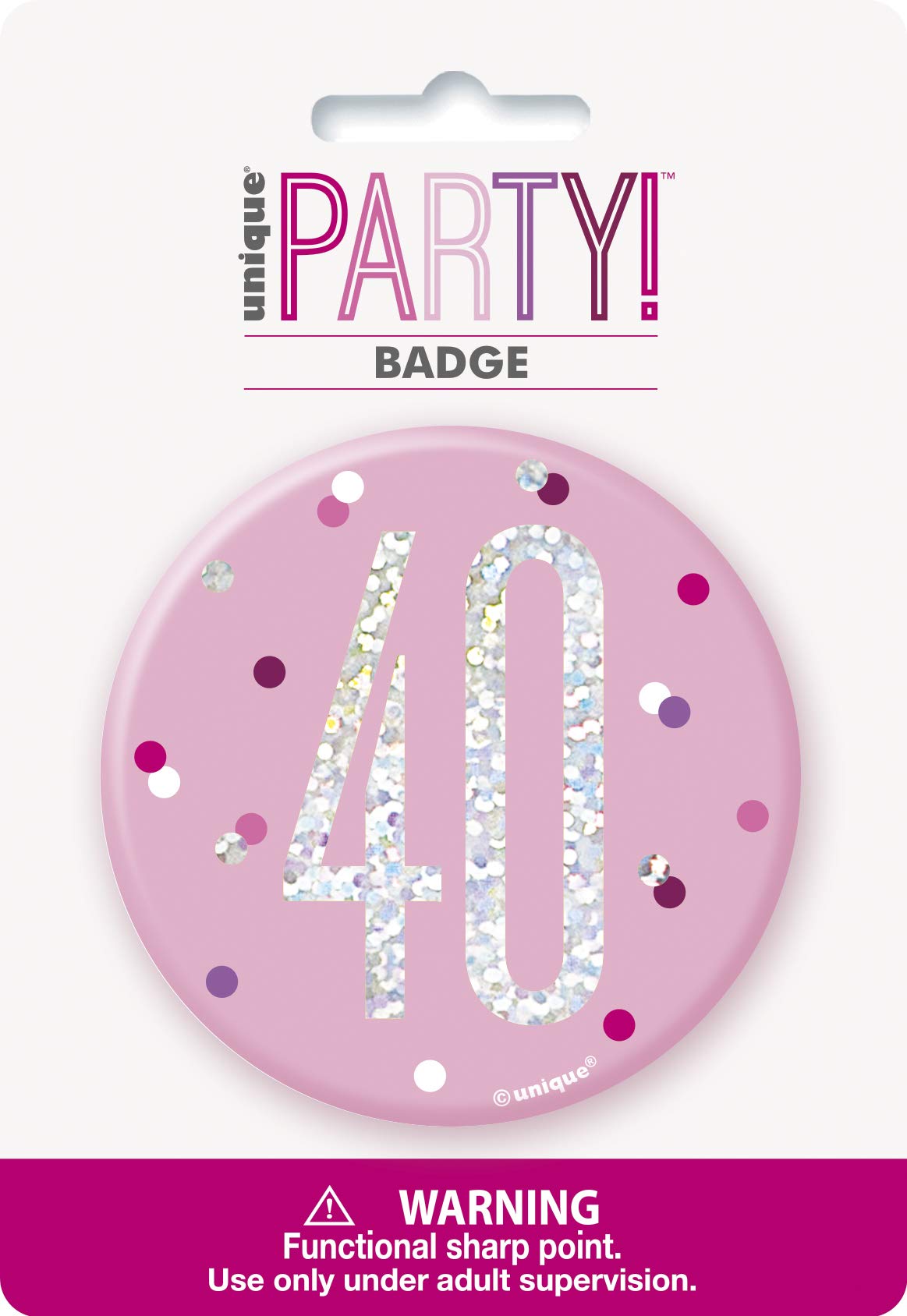 Number "40" Birthday Badge | Pink And Silver | 1 Pc.