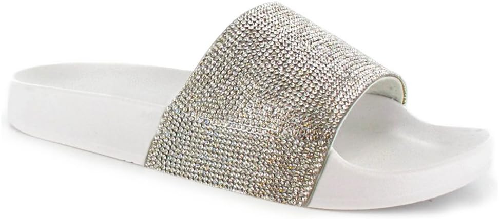 SUGAR ISLANDCelebrity Style Ladies Womens Glitter Diamante FLIP Flop Sliders Plain Slippers Mules