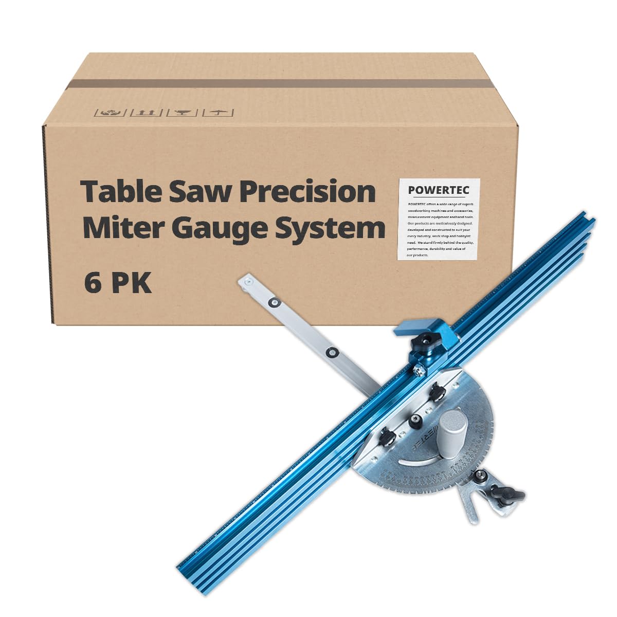 Photo 1 of POWERTEC Table Saw Precision Miter Gauge System w/27 Angle Stops & 3/4"x3/8" T-Slotted Miter Bar w/Removable T-Slot Plate; Includes 24"x3" Multi T–Track Fence, Flip Stop, Case of 6 Sets