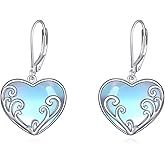 Hancock Heart Filigree Earrings Sterling Silver Heart Dangle Drop Earrings Moonstone/Peridot/Moss Agate Leverback Earrings Jewelry Gifts for Women