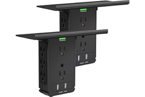 Socket Wall Shelf-CFMASTER 10 Port Surge Protector Wall Outlet, 8 Electrical Outlet Extenders and 2 USB Ports 2.4A, with Removable Built-In Shelf, FCC Listed (2, Black)
