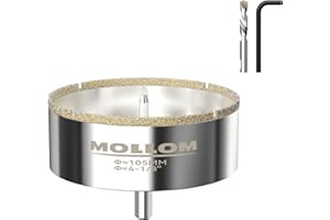 Mollom 4-1/8" (105mm) Diamond Hole Saw with 2Pcs Removable Pilot Drill Bit Smooth Cutting for Porcelain Tiles,Glass,Ceramic,M