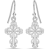 LeCalla 925 Sterling Silver Cross Earrings for Women and Men | Classic Unisex Christian Cross Dangler Earrings Silver | Religious Gifts for Women