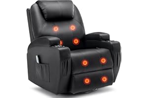 Korser Recliner Chair, Rocking Chair with Massage and Heat, 360° Swivel Recliner Chairs for Adults, Rocker Manual Recliner with Remote Control and Cup Holder for Living Room, Bedroom, Nursery