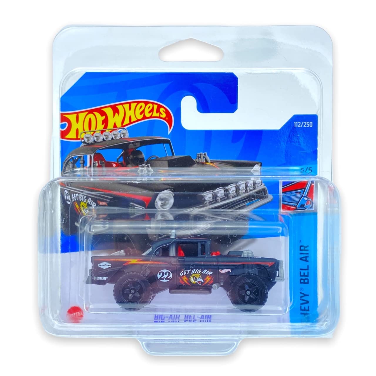 Hot Wheels Big-Air Bel-Air (Black) 5/5 Chevy Bel Air 2022-112/250 (Short Card) *** COMES IN A KLAS CAR KEEPER PROTECTIVE COLLECTORS CASE *** HCV14