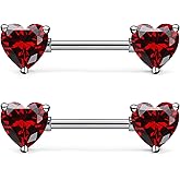 Gnznzko 14G ASTM F136 Titanium Nipple Piercing Jewelry Heart CZ Nipple Barbell Jewelry Internally Threaded G23 Solid Titanium Nipple Piercing Barbell Ring Jewelry for Women Men 14 Gauge
