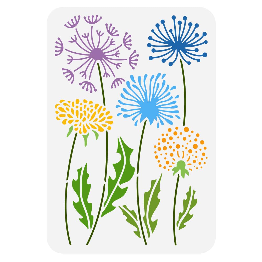 FINGERINSPIRE Dandelion Stencil - Large 21x29.7cm Dandelion Flowers Drawing Template, Plastic PET Leaves, Plant Theme for Painting on Wood, Fabric