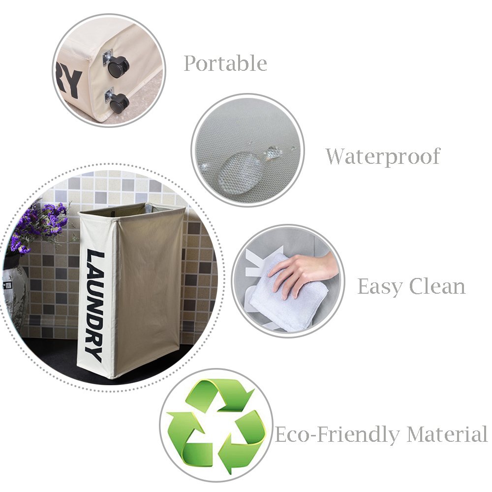 XIFIRY Slim Rolling Laundry Hamper Collapsible Thin dirty Laundry Basket Foldable Dirty Clothes Sorter and Organizer with wheels (Beige)