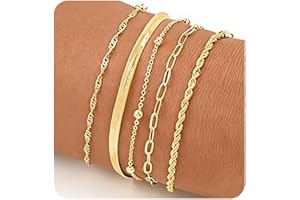 Geveay Gold Bracelets for Women, Dainty Adjustable 14k Gold Plated Bracelet, Minimalist Non tarnish Gold Bracelet for Everyda