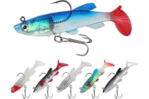QYQBOON Soft Fishing Lures 6Pcs Pre-Rigged Jig Head Paddle Tail Soft Plastic Swimbaits for Bass Trout Walleye Crappie Fishing Gear and Equipment for Saltwater Freshwater