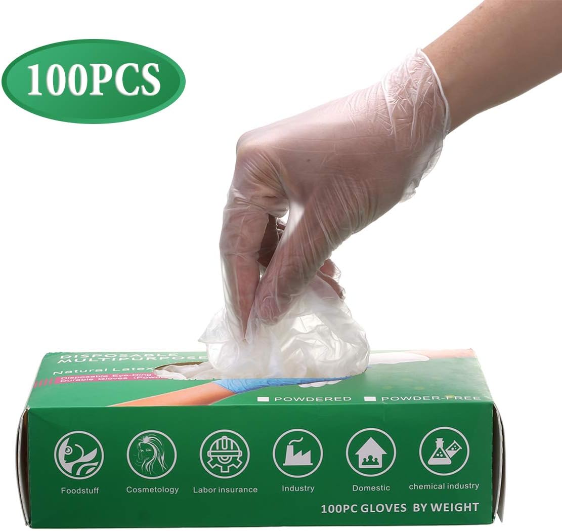 Pumoes Disposable Gloves Clear Powder Free Plastic Medical Clear Vinyl Gloves Latex Free Non-Sterile Food Safe Grade Gloves Industrial Work Kitchen Gloves Box of 100 Clear Medium