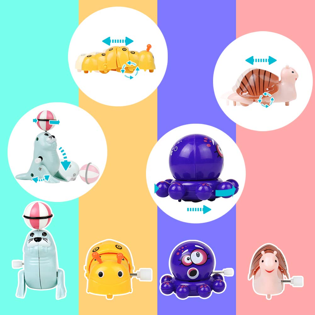 Symiu Jouets à Remonter pour Enfants Parti Sac Remplisseurs Petits Animaux Marrant Party Favors Enfant Remplisseurs D\'Oeufs Mécanique Jouets Cadeau pour Bébé Tout-Petit, 4 Pack