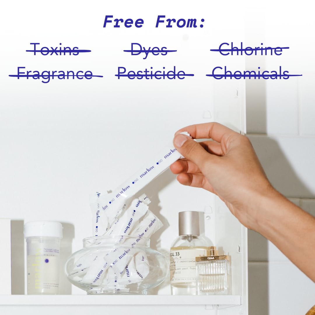Marlow 100% Organic Cotton Easy Glide Tampons with Compact Plant Based BPA Free Applicator, Chlorine Free, Toxin Free, Hypoallergenic, Dermatologically Tested, Fragrance Free, Super, 18 Count