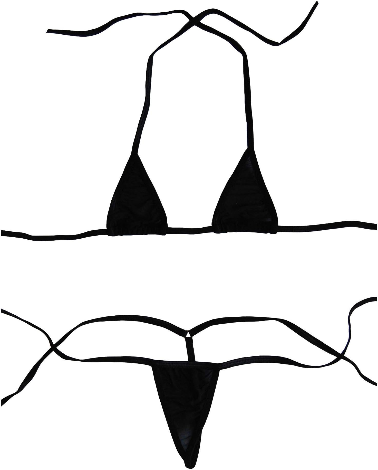 Esquki Women’s Sheer Extreme Bikini Halterneck Top and Tie Sides Micro Thong Sets