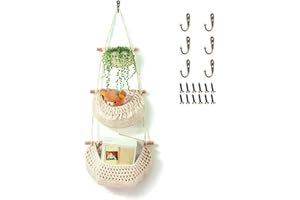 3 Tier Hanging Fruit Basket,Wall Hanging Vegetable Fruit Baskets, Cotton Woven Storage Baskets for Organizing,Wall Basket Dec