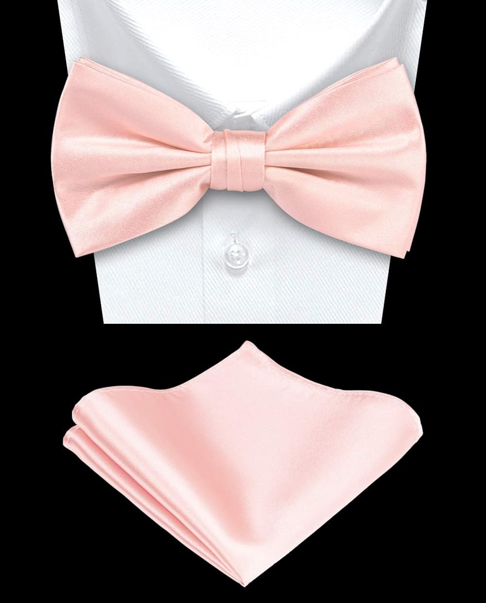 TIE G Solid Color Pre-tied Bow Tie and Pocket Square Sets in Gift Box (Blush): Clothing