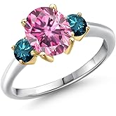 Gem Stone King 925 Silver and 10K Yellow Gold Pink Moissanite and Blue Diamond Engagement Ring For Women | 2.54 Cttw | Oval 9X7MM | Gemstone Birthstone
