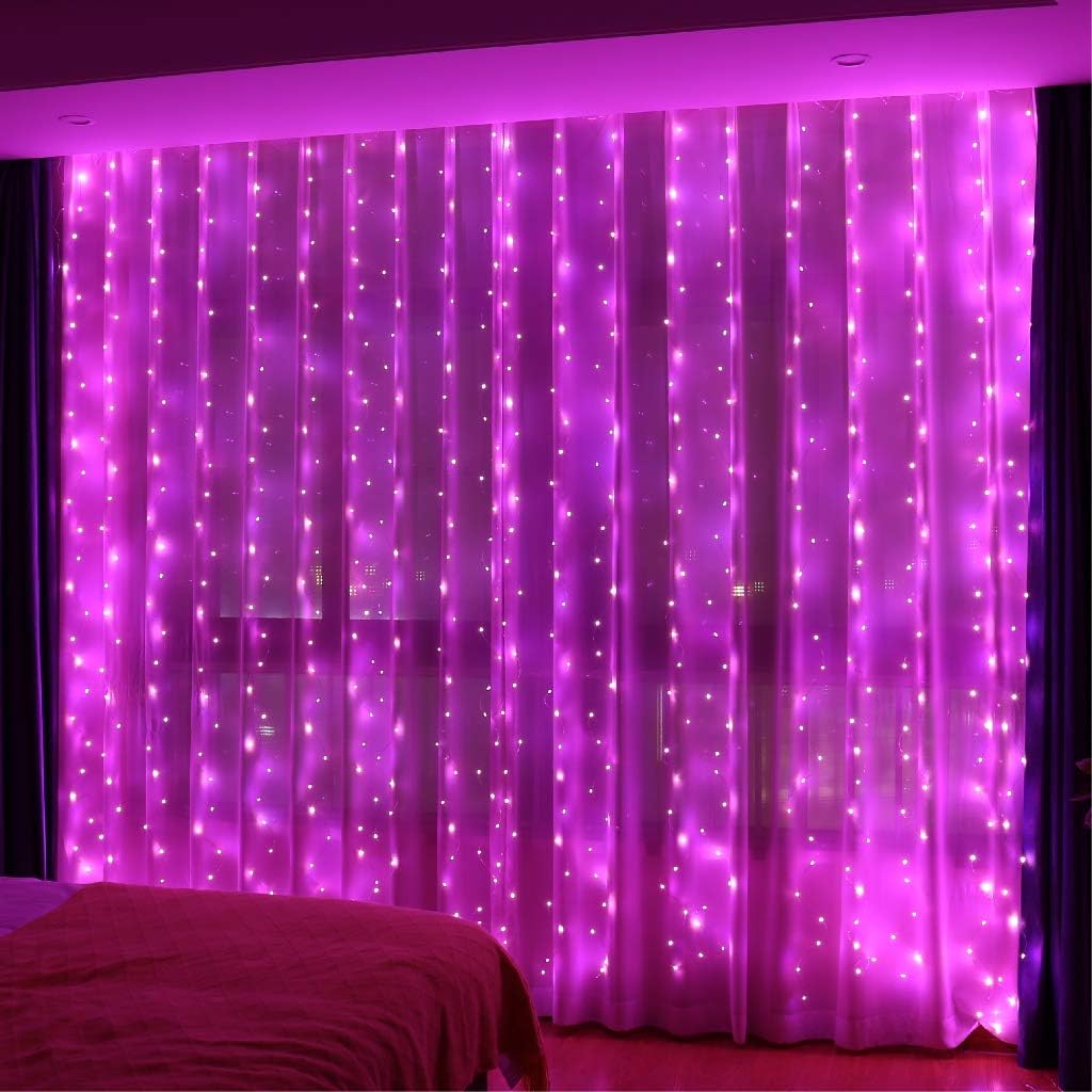 HXWEIYE 300LED Pink Fairy Curtain Lights with Remote 8