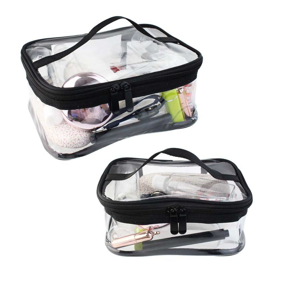 Wobe 2 Pack Portable Clear Makeup Bag Zipper Waterproof Cosmetics Bag Transparent Travel Storage Carry Pouch PVC Zippered Toiletry Bag Organizers With Handle for Vacation Travel, Bathroom